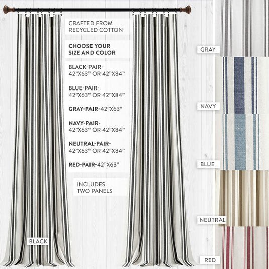 Eco-Friendly Farmhouse Striped Yarn Dyed Curtains, Pick Your Color and Size General THF