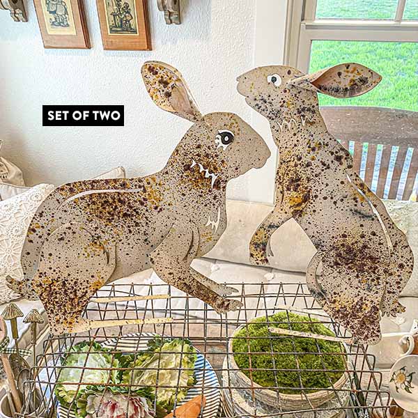 Distressed Metal Bunny Sculptures, Set of 2 General ABH