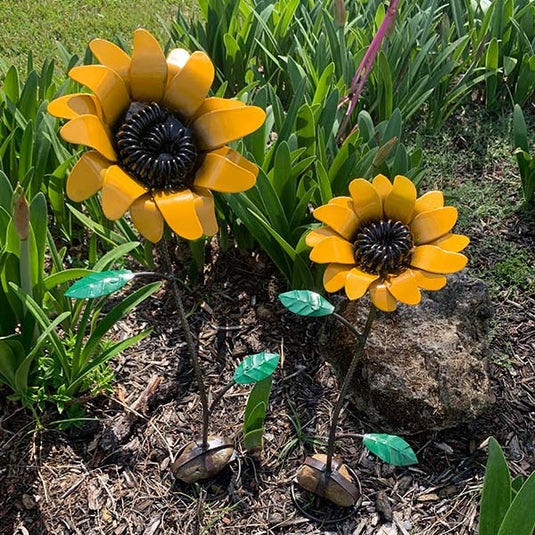 Metal Sunflowers on Rock Bases, Set of 2 General MA