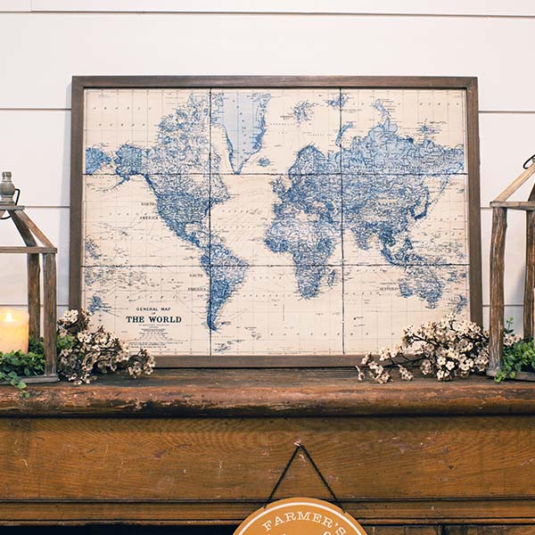 36 Inch Vintage Inspired Wall Map General RH