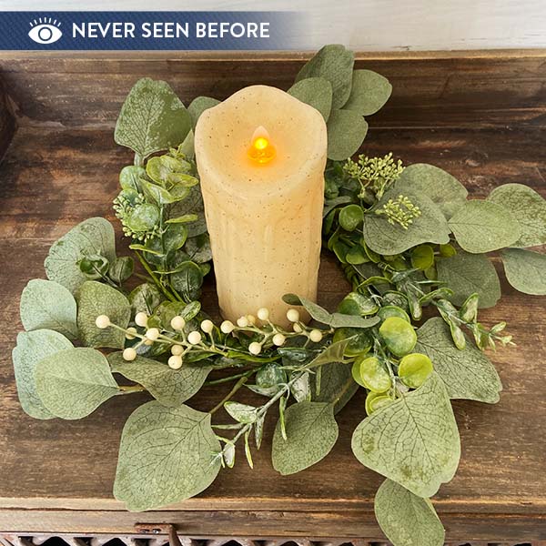 Lifelike Eucalyptus and Berry Candle Wreath General RH