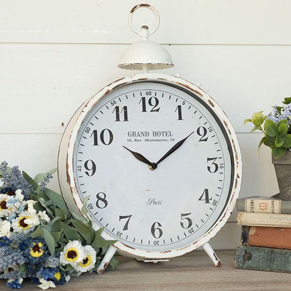 Large Chippy White Vintage Table Clock General RH