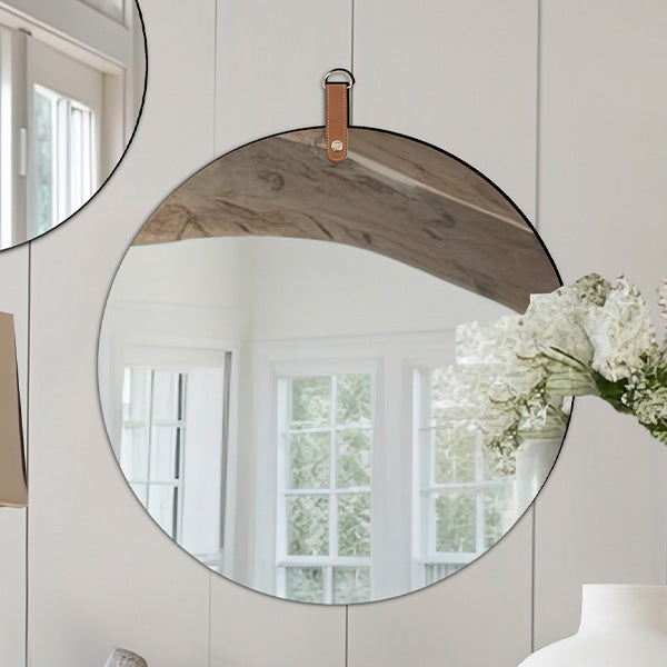 Load image into Gallery viewer, Round Wall Mirror with Leather Like Hanger, Pick Your Size Sale THC
