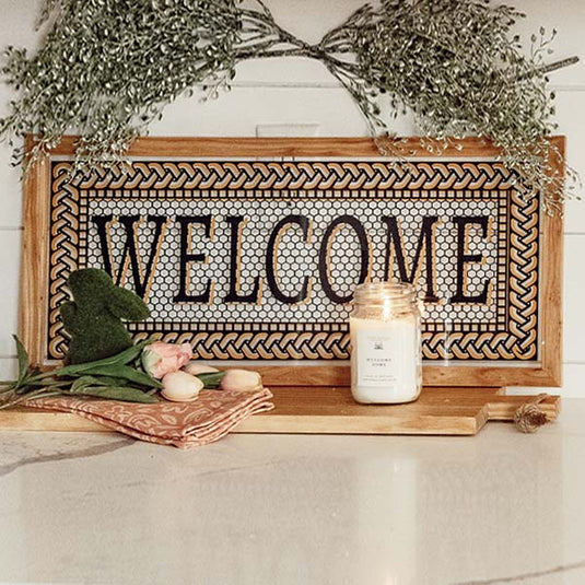 Glass Welcome Sign with Wood Frame General ABH