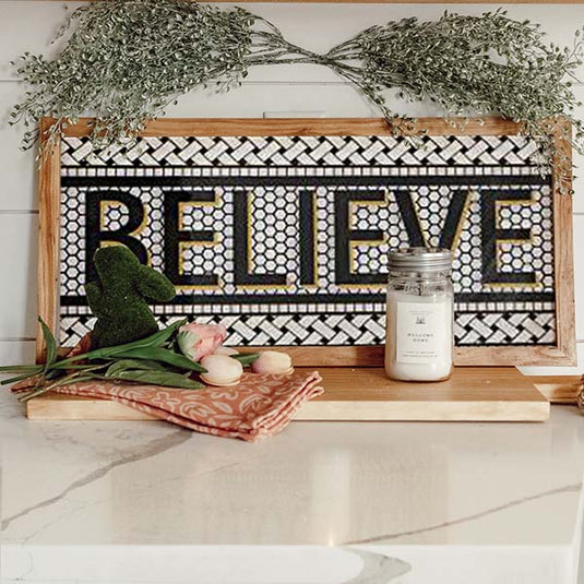 Glass Believe Sign with Wood Frame General ABH