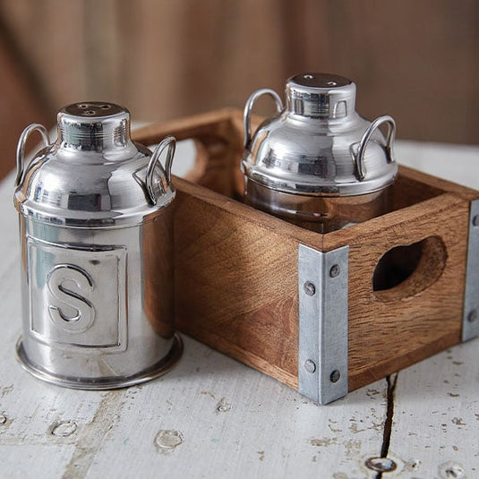 Milk Can Salt and Pepper Shaker with Caddy Whats trending CT