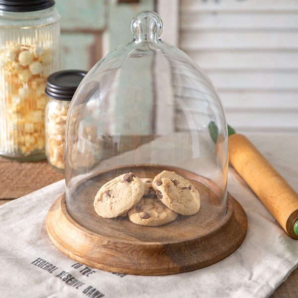 Large Glass Bell Shaped Cloche with Wood Base Whats trending CT