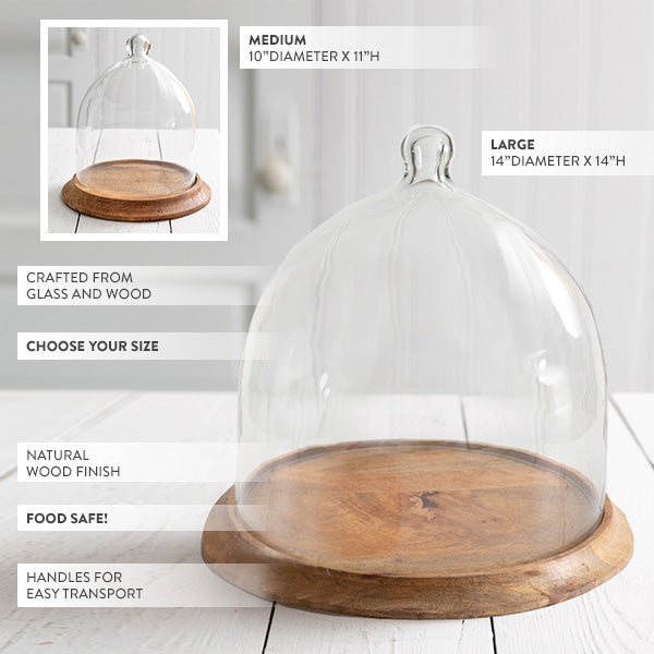 Load image into Gallery viewer, Oversized Glass Bell Shaped Cloche with Wood Base, Pick Your Size General CT
