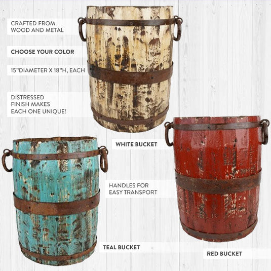 Handmade Spanish Pine Wood Bucket, Pick Your Color General MA