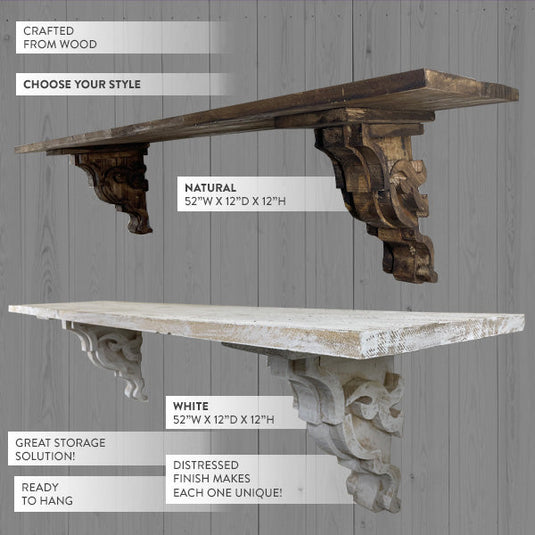 Long Distressed Corbel Mantel Shelf, Pick Your Color Whats trending MA