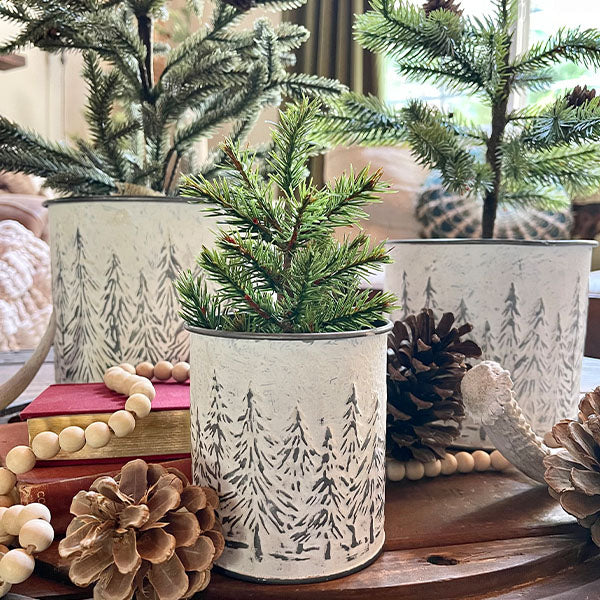 Snowy Tree Embossed Metal Christmas Planters, Set of 3 Whats trending ABH