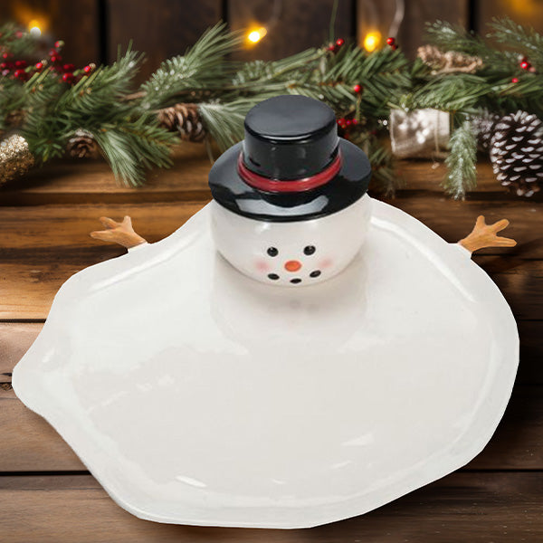 Snowman Serving Plate with Dip Bowl and Spreaders General TP