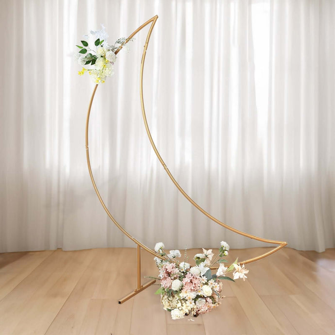 6.5ft Gold Metal Crescent Moon Wedding Arch Backdrop Stand, Curved Arbor Floral Balloon Frame with Sturdy Base Backdrops HIER_5100