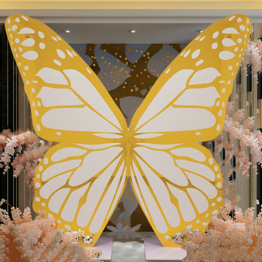 6.5ft White Gold Giant Butterfly Backdrop Party Prop, Free Standing Foamboard Monarch Butterfly Wings Photo Background Backdrops HIER_5100