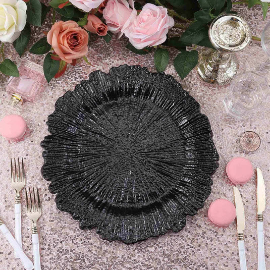 6-Pack Acrylic Plastic Round Charger Plates 13" in Black with Reef Design, Dinner Charger Tableware Decorative Chargers HIER_4610 Default Title