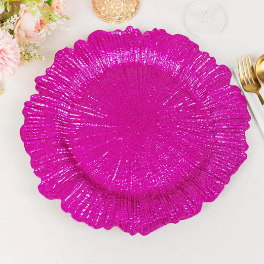 6-Pack Acrylic Plastic Round Charger Plates 13" in Fuchsia with Reef Design, Dinner Charger Tableware Decorative Chargers HIER_4610 Default Title