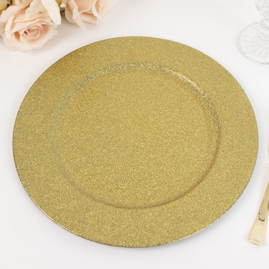 6-Pack Acrylic Plastic Round Charger Plates 13" in Gold with Dust Free Glitter Finish, Decorative Dinner Party Charger Tableware Decorative Chargers PROstorez Default Title