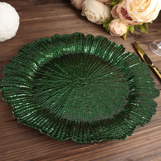 6-Pack Acrylic Plastic Round Charger Plates 13" in Hunter Emerald Green with Reef Design, Dinner Charger Tableware Decorative Chargers HIER_4610 Default Title