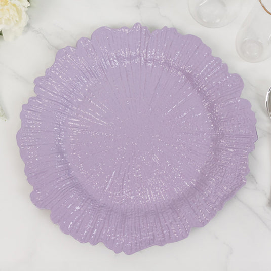 6-Pack Acrylic Plastic Round Charger Plates 13" in Lavender Lilac with Reef Design, Dinner Charger Tableware Decorative Chargers HIER_4610