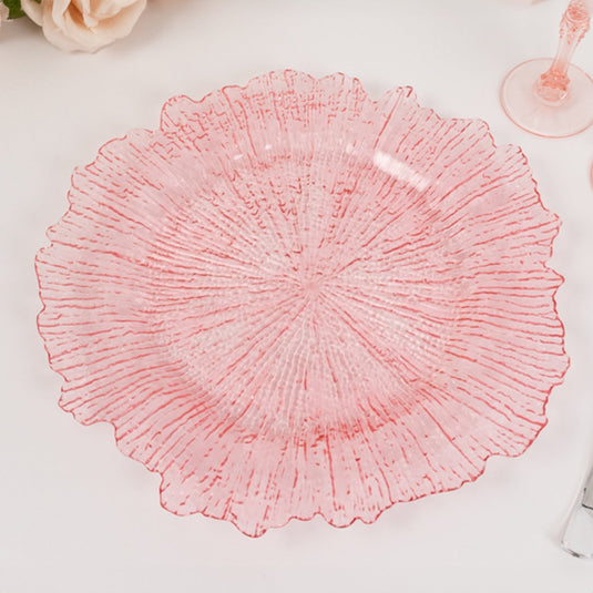 6-Pack Acrylic Plastic Round Charger Plates 13" in Transparent Blush with Reef Design, Dinner Charger Tableware Decorative Chargers HIER_4610