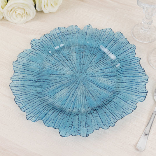 6-Pack Acrylic Plastic Round Charger Plates 13" in Transparent Dusty Blue with Reef Design, Dinner Charger Tableware Decorative Chargers HIER_4610