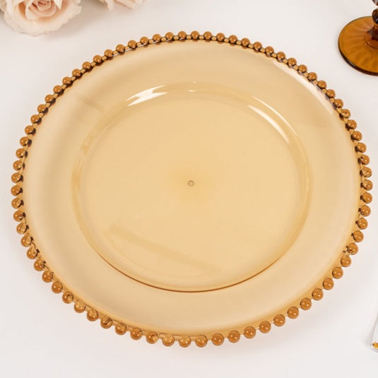 6-Pack Acrylic Round Charger Plates 13" in Amber Gold with Beaded Rim, Decorative Dinner Party Charger Tableware Decorative Chargers HIER_4610