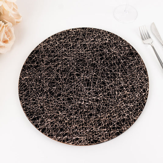 6-Pack Acrylic Round Charger Plates 13" in Black with Gold Glitter Abstract Lines Pattern, Decorative Dinner Party Charger Tableware Decorative Chargers HIER_4610