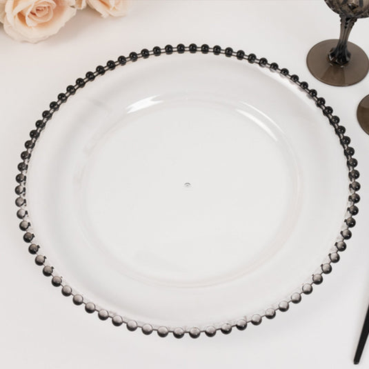 6-Pack Acrylic Round Charger Plates 13" in Clear with Black Beaded Rim, Decorative Dinner Party Charger Tableware Decorative Chargers HIER_4610