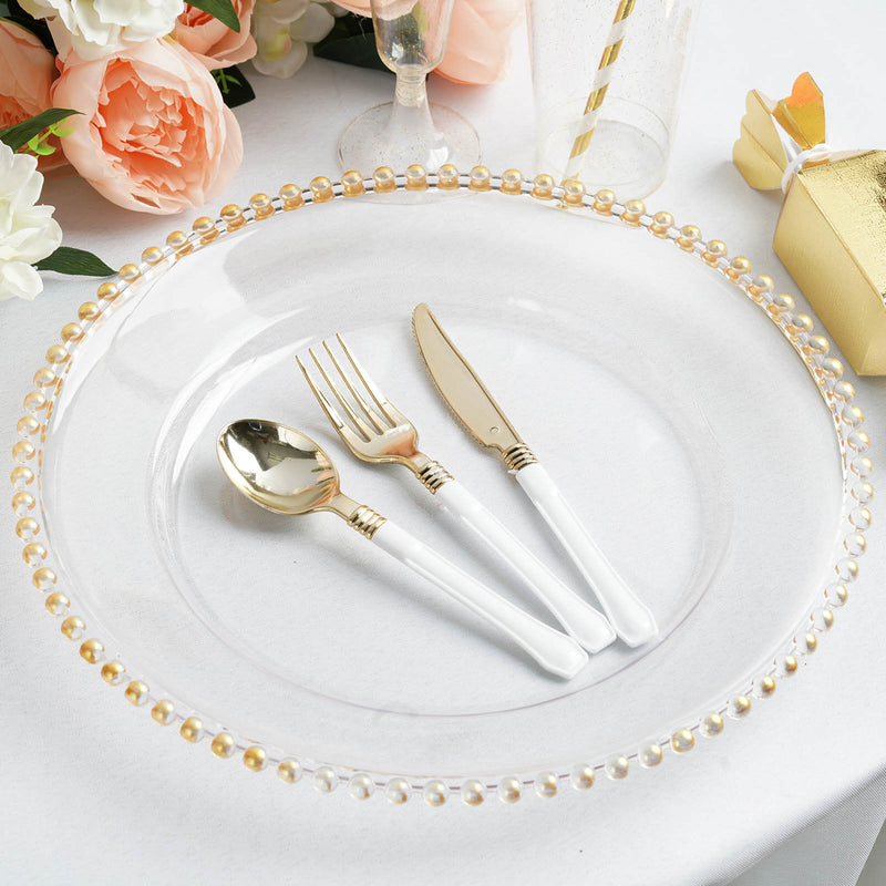 6-Pack Acrylic Round Charger Plates 13" in Clear with Gold Beaded Rim, Decorative Dinner Party Serving Plates Decorative Chargers PROstorez Default Title