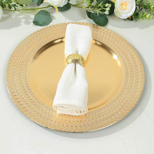 6-Pack Acrylic Round Charger Plates 13" in Gold with Wheat Pattern Rim, Stylish Dinner Party Charger Tableware Decorative Chargers HIER_4610