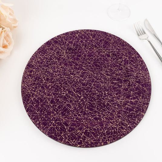 6-Pack Acrylic Round Charger Plates 13" in Purple with Gold Glitter Abstract Lines Pattern, Decorative Dinner Party Charger Tableware Decorative Chargers HIER_4610