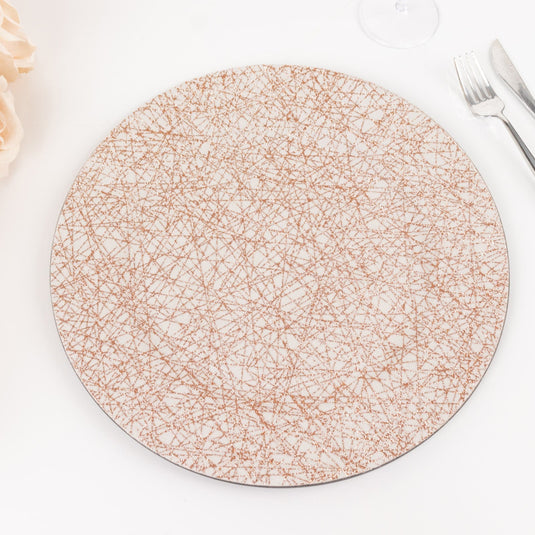 6-Pack Acrylic Round Charger Plates 13" in Rose Gold with Glitter Abstract Lines Pattern, Decorative Dinner Party Charger Tableware Decorative Chargers HIER_4610