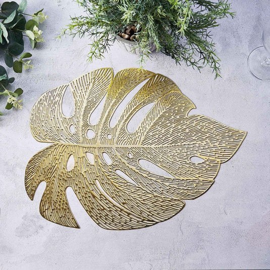 6-Pack Dining Table Mats Monstera Leaf Design Gold - Vinyl Non-Slip Surface for Tropical Themes 18" Decorations PROstorez Default Title