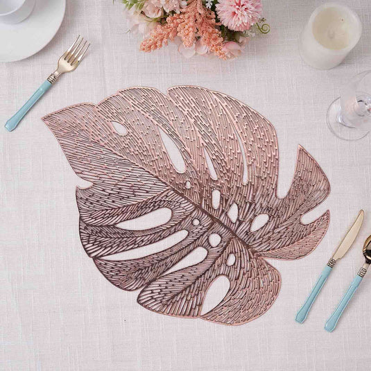 6-Pack Dining Table Mats Monstera Leaf Design Rose Gold - Vinyl Non-Slip Surface for Tropical Themes 18