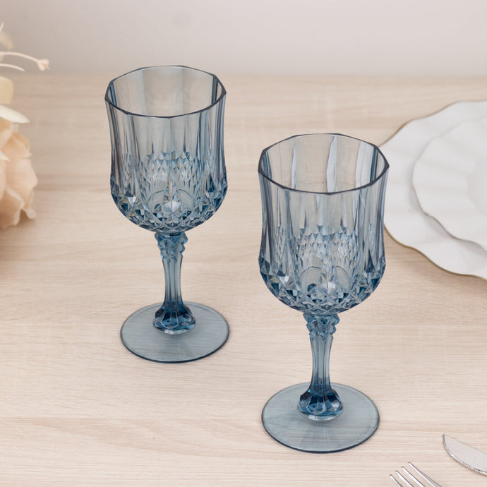 6-Pack Plastic Cocktail Goblets Dusty Blue Transparent Crystal Cut - Shatterproof Drinkware 8oz Drinkware HIER_4300