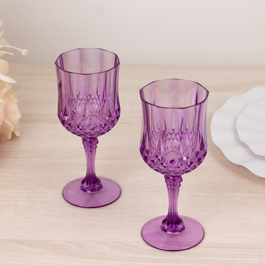 6-Pack Plastic Cocktail Goblets Purple Transparent Crystal Cut - Shatterproof Drinkware 8oz Drinkware HIER_4300