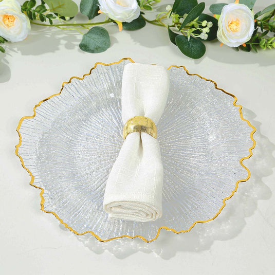 6-Pack Plastic Round Charger Plates 12" in Clear Reef Design with Gold Rim, Decorative Dinner Party Serving Plates Decorative Chargers HIER_4610