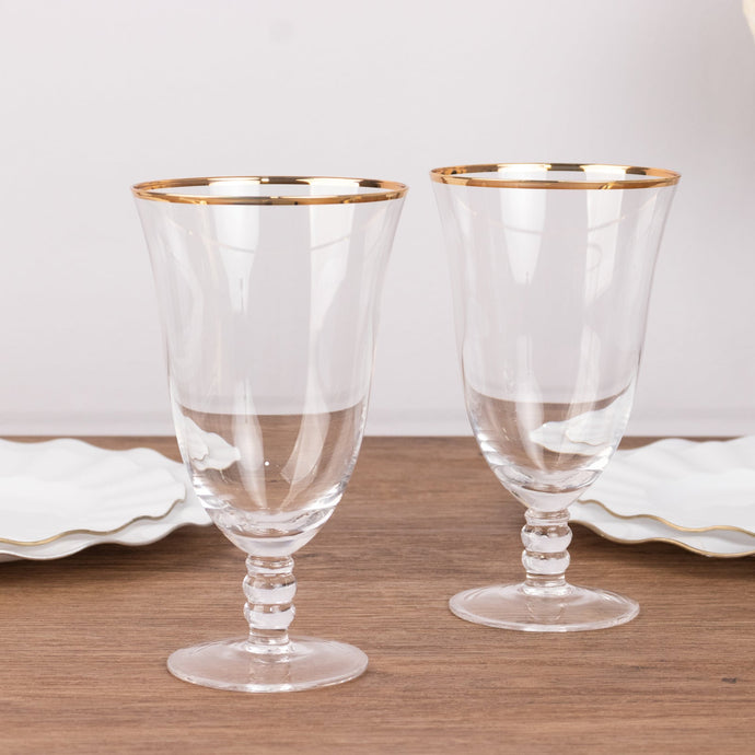 6-Pack Red Wine Glasses Clear Gold Rimmed Design with Short Beaded Stem - Chic Crystal Goblets for Drinks & Events 16oz 7