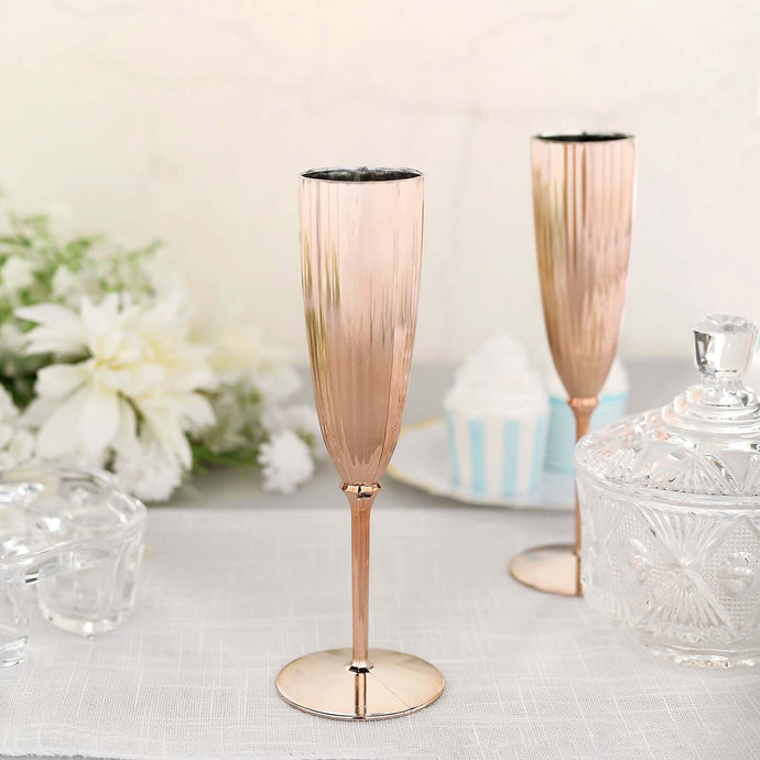 6-Pack Plastic Champagne Flutes in Metallic Rose Gold - Classy Disposable Champagne Glasses for Toasting & Cocktail Parties 5oz Disposables PROstorez Default Title