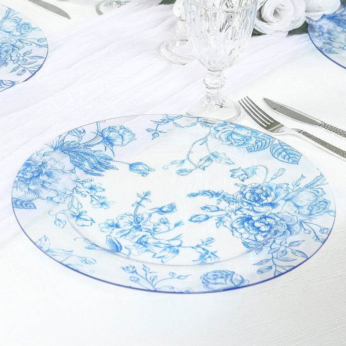 6 Pack Round Floral Acrylic Charger Plates in French Toile Pattern, 13