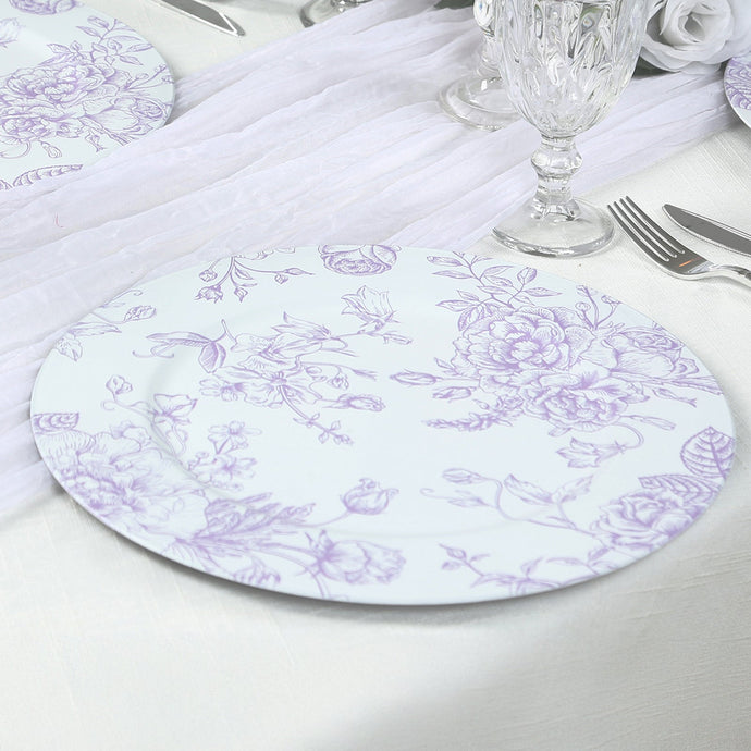 6 Pack Round Floral Acrylic Charger Plates in French Toile Pattern, 13