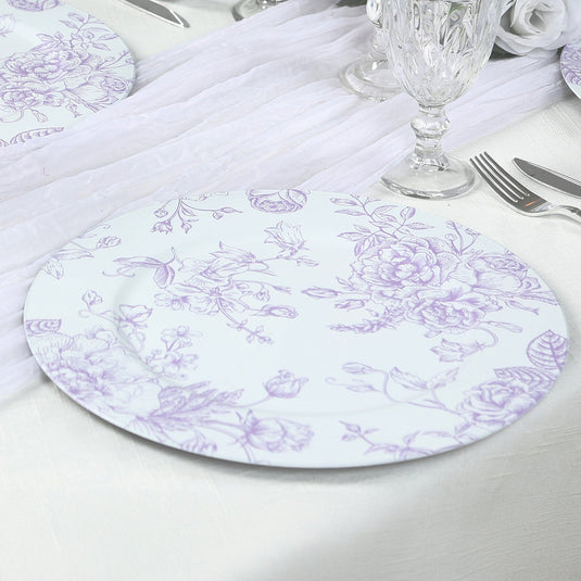 6 Pack Round Floral Acrylic Charger Plates in French Toile Pattern, 13