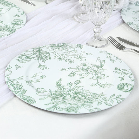 6 Pack Round Floral Acrylic Charger Plates in French Toile Pattern, 13