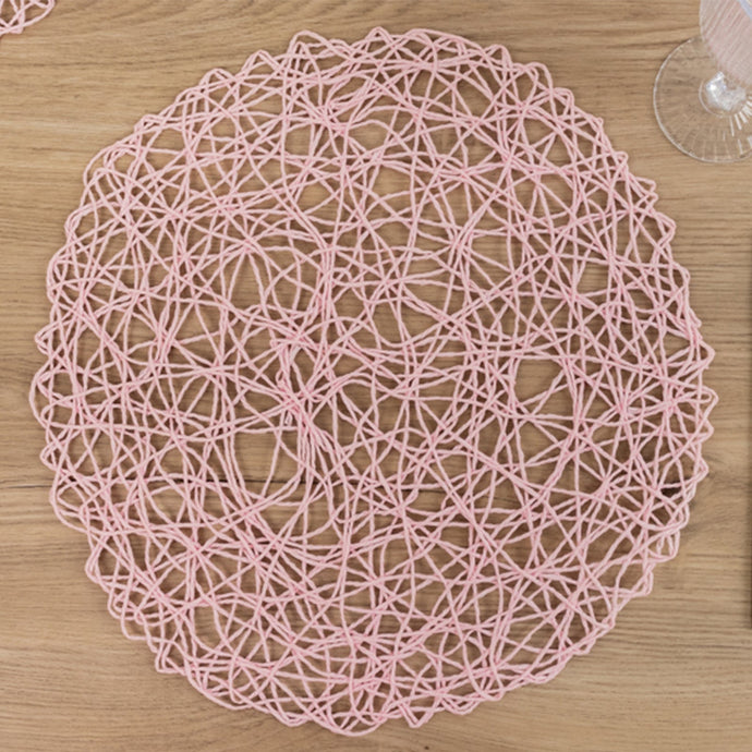 6-Pack Table Placemats Woven Fiber Design Blush Round - Disposable Mats for Dining and Events 15