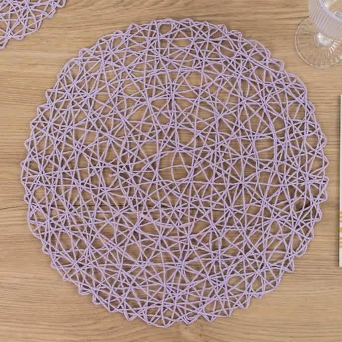 6-Pack Table Placemats Woven Fiber Design Lavender Lilac Round - Disposable Mats for Dining and Events 15