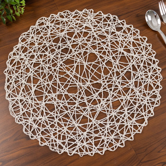 6-Pack Table Placemats Woven Fiber Design White Round - Disposable Mats for Dining and Events 15" Disposables HIER_4640