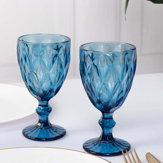 6-Pack Wine Glasses Ocean Blue Embossed Crystal Cut Design Stemmed - Colored Goblets for Parties & Events 12oz 7