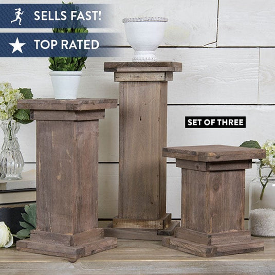 Distressed Wood Pedestal Column Risers, Set of 3 Whats trending VIP