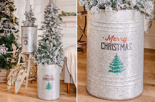 Galvanized Metal Drum Christmas Bins With Lids, Set of 2 General ABH