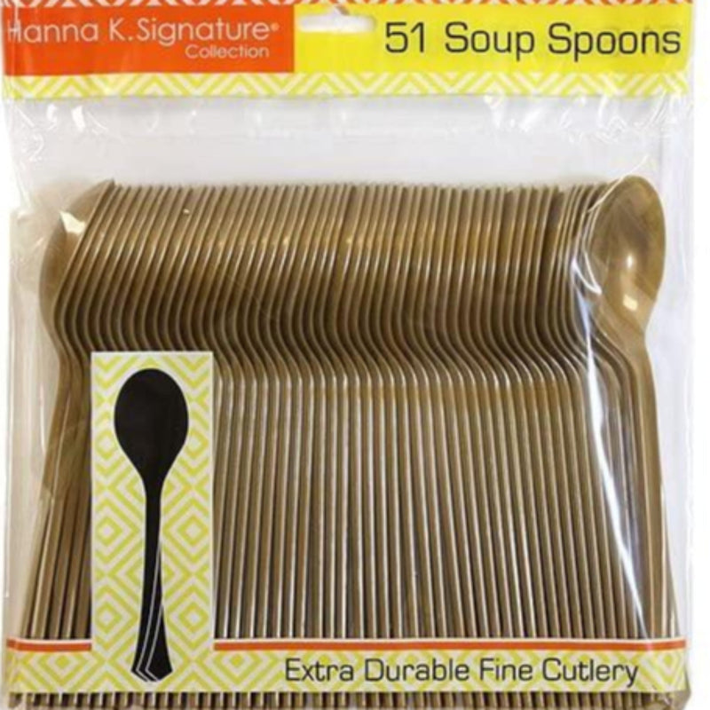 Load image into Gallery viewer, *WHOLESALE* Hanna K. Signature Heavyweight Plastic Soupspoon Gold: 1224CT Cutlery Hanna K Signature
